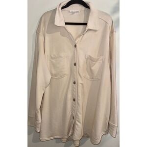 Jane + Delancey Women 3X Cream French Terry Button Down Shacket Shirt Jacket